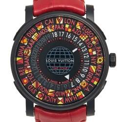 Louis Vuitton Multicolor Black PVD Coated Stainless Steel Alligator Escale Time Zone Q5D23 Limited Edition Men's Wristwatch 39 mm