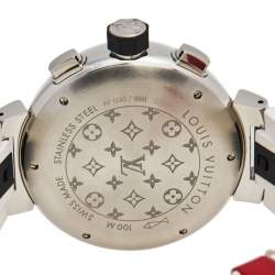 Louis Vuitton Grey Stainless Steel Rubber Tambour Voyagez II Q102C Men's Wristwatch 44 mm