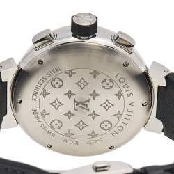 Louis Vuitton Grey Stainless Steel Leather Tambour VVV Chronograph Q1A60 Men's Wristwatch 44 mm