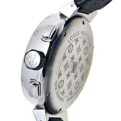 Louis Vuitton Grey Stainless Steel Leather Tambour VVV Chronograph Q1A60 Men's Wristwatch 44 mm
