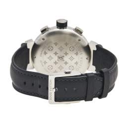 Louis Vuitton Grey Stainless Steel Leather Tambour VVV Chronograph Q1A60 Men's Wristwatch 44 mm
