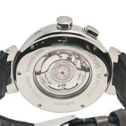 Louis Vuitton Grey Stainless Steel Alligator Tambour World Time Q1055 Men's Wristwatch 44 mm