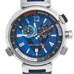 Louis Vuitton Blue Stainless Steel Tambour Regatta Q102D Men's Wristwatch 44 mm