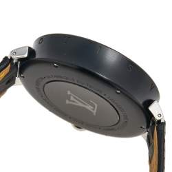 Louis Vuitton Grey PVD Coated Stainless Steel Alligator Moon Dual Time QA097 Men's Wristwatch 44 mm