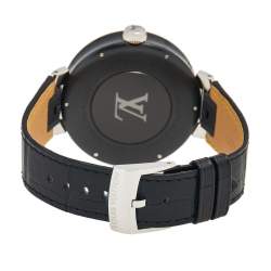 Louis Vuitton Grey PVD Coated Stainless Steel Alligator Moon Dual Time QA097 Men's Wristwatch 44 mm