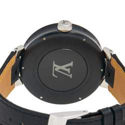 Louis Vuitton Grey PVD Coated Stainless Steel Alligator Moon Dual Time QA097 Men's Wristwatch 44 mm