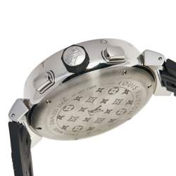 Louis Vuitton Black Stainless Steel Rubber Tambour Flyback Q102B Men's Wristwatch 44 mm