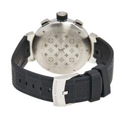 Louis Vuitton Black Stainless Steel Rubber Tambour Flyback Q102B Men's Wristwatch 44 mm