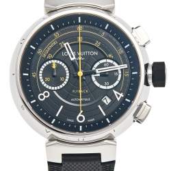 Louis Vuitton Black Stainless Steel Rubber Tambour Flyback Q102B Men's Wristwatch 44 mm