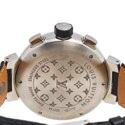 Louis Vuitton Silver Stainless Steel Alligator Tambour Flyback Q1028 Men's Wristwatch 44 mm