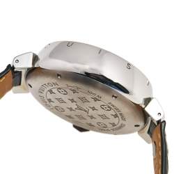 Louis Vuitton Silver Stainless Steel Alligator Tambour Flyback Q1028 Men's Wristwatch 44 mm