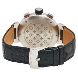 Louis Vuitton Silver Stainless Steel Alligator Tambour Flyback Q1028 Men's Wristwatch 44 mm