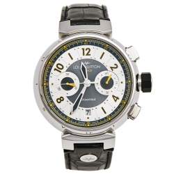 Louis Vuitton Silver Stainless Steel Alligator Tambour Flyback Q1028 Men's Wristwatch 44 mm