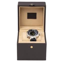 Louis Vuitton Black 18K White Gold Alligator Tambour Spin GMT Q10C3 Men's Wristwatch 44 mm