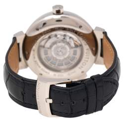 Louis Vuitton Black 18K White Gold Alligator Tambour Spin GMT Q10C3 Men's Wristwatch 44 mm