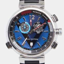 Louis Vuitton Blue Stainless Steel Rubber Tambour Regatta Q102D Men's Wristwatch 44MM