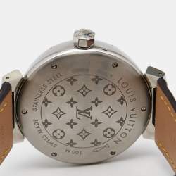 Louis Vuitton Brown Stainless Steel Alligator Tambour GMT Q1131 Men's Wristwatch 39 mm