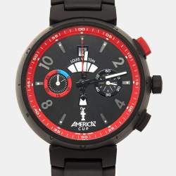 Louis Vuitton Black Stainless Steel Rubber Tambour 'America's Cup' Limited Edition Q102H Men's Wristwatch 44 mm