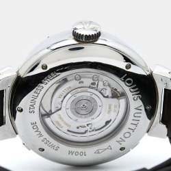 Louis Vuitton Brown Stainless Steel Alligator Tambour Q10A1 Automatic Men's Wristwatch 45 mm