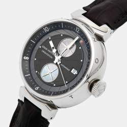 Louis Vuitton Brown Stainless Steel Alligator Tambour Q10A1 Automatic Men's Wristwatch 45 mm