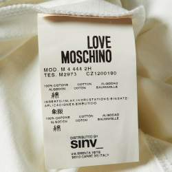 Pre Owned Love Moschino Ivory Math Scribble Print Cotton Crew Neck T-Shirt M