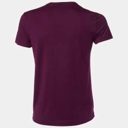 Pre Owned Love Moschino Plum Trompe L'oeil Print Cotton Crew Neck T-Shirt M