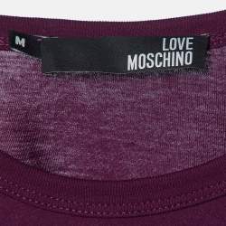 Pre Owned Love Moschino Plum Trompe L'oeil Print Cotton Crew Neck T-Shirt M