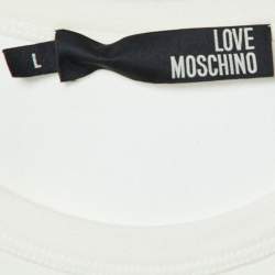 Pre Owned Love Moschino Ivory Printed Cotton Long Sleeve T-Shirt L