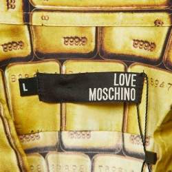 Love Moschino Yellow Gold Bar Print Cotton Long Sleeve Shirt L