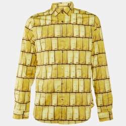 Love Moschino Yellow Gold Bar Print Cotton Long Sleeve Shirt L