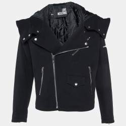 Love Moschino Black Wool Blend Zip Detail Hoodie Jacket L