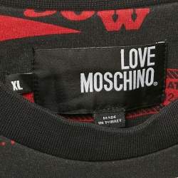 Pre Owned Love Moschino Black Printed Cotton Knit Sweatshirt XL