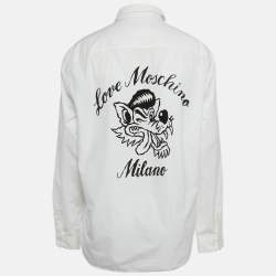 Pre Owned Love Moschino White Flocked Cotton Long Sleeve Shirt XXXL