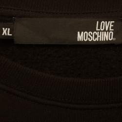 Pre Owned Love Moschino Black Knit Embossed Logo Full Sleeve Sweatshirt XL