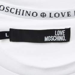 Love Moschino White Cotton Logo Frame T-Shirt L