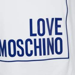 Love Moschino White Cotton Logo Frame T-Shirt L