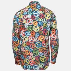 Love Moschino Multicolor Peace Sign Printed Cotton Button Front Shirt M