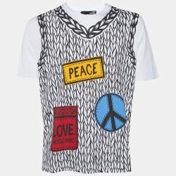 Love Moschino White Printed Cotton Knit Crewneck T-Shirt L