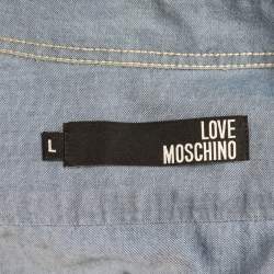 Love Moschino Blue Printed Cotton Full Sleeve Shirt L
