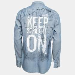 Love Moschino Blue Printed Cotton Full Sleeve Shirt L