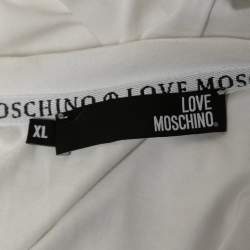 Pre Owned Love Moschino White Logo Embossed Cotton Knit T-Shirt XL