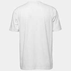 Pre Owned Love Moschino White Logo Embossed Cotton Knit T-Shirt XL