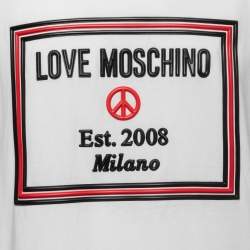 Pre Owned Love Moschino White Logo Embossed Cotton Knit T-Shirt XL