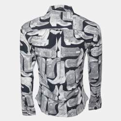 Love Moschino Grey Boots Print Poplin Shirt XL