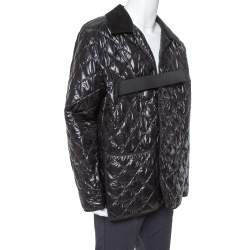 Pre Owned Maison Martin Margiela Black Synthetic Quilted Belted Oversized Jacket M