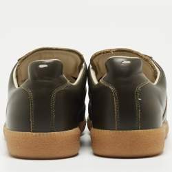 Pre Owned Maison Martin Margiela Dark Green Leather Tabi Low Top Sneakers Size 40