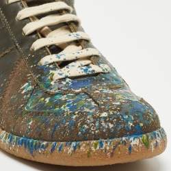 Pre Owned Maison Martin Margiela Dark Green Leather Tabi Low Top Sneakers Size 40