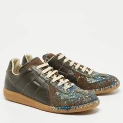 Pre Owned Maison Martin Margiela Dark Green Leather Tabi Low Top Sneakers Size 40