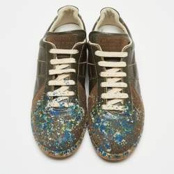 Pre Owned Maison Martin Margiela Dark Green Leather Tabi Low Top Sneakers Size 40