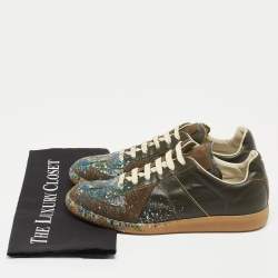 Pre Owned Maison Martin Margiela Dark Green Leather Tabi Low Top Sneakers Size 40